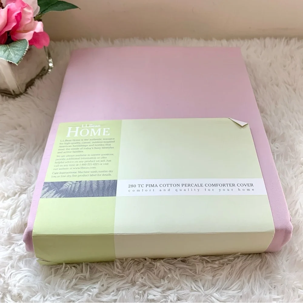 NEW LL Bean Pima Cotton Percale Duvet Comforter Cover QUEEN Pink NWT